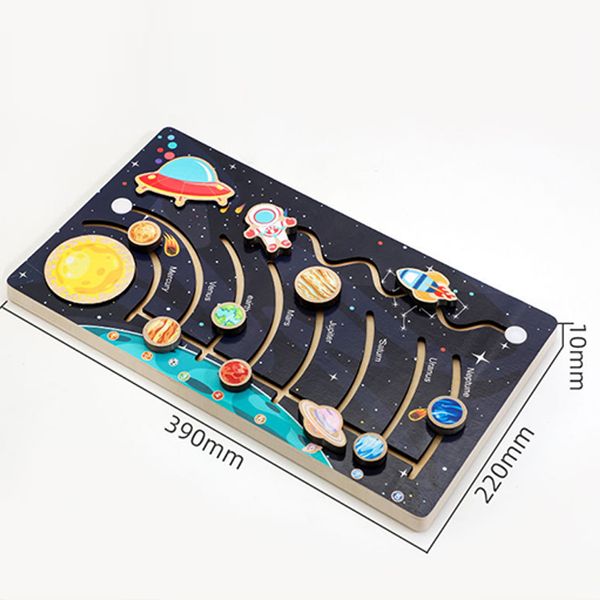Système solaire en bois jeu cognitif coloré Sun Earth Space 9 Planètes Science Toys for Children Training Educational Toy Gift