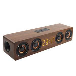 W8C barre de son en bois sans fil Bluetooth haut-parleur TV puissant Boombox avec quatre haut-parleurs horloge alarme système de cinéma maison caisson de basses