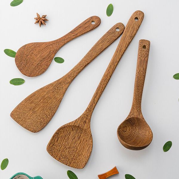 Espátula de madera sin palo sin pintura ni cera mango largo verduras fritas un juego de cucharas de sopa utensilios de cocina