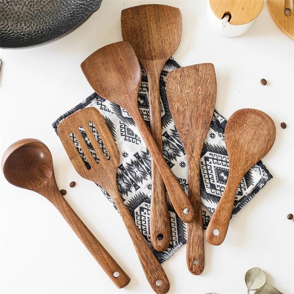 Ensemble de spatule en bois Poêle antiadhésive cuisson spéciale spatule en bois ménage cuillère à soupe cuiseur à riz spatule en bois 210326