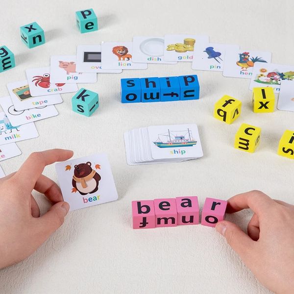 Juego de ortografía de madera Rompecabezas de letras con tarjetas Palabras a la vista para niños Juguete de aprendizaje Montessori Regalo educativo para niños en edad preescolar Niñas 240307