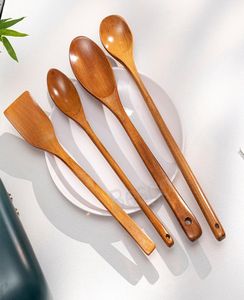 Houten Lepel Spatel Koken Soeplepels Met Lange Steel Houten Boter Kaasschop Keuken Tip Lepel Anti-aanbak Pan Servies BH7045 TY8799903