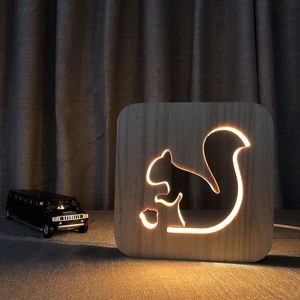 Houten eekhoornlamp kinderen slaapkamer bedkamer nachtlampje massief houten led USB voeding nachtlicht voor kinderen cadeau303J