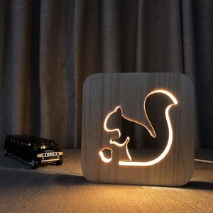 Houten eekhoornlamp kinderen slaapkamer bedroom nachtlicht vaste houten led usb stroomvoorziening nachtlampje voor kinderen cadeau228h