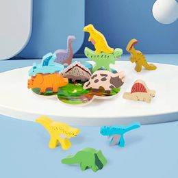 Jouets d'empilement en bois Construction de dinosaurs ensemble d'équilibre des blocs d'empilement