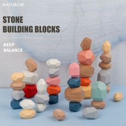 Blocs en pierre en bois Montessori jouets bricolage empiling puzzle jeu arc-en-ciel Blocs en bois en bois fin