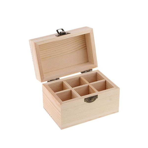 Caja de almacenamiento de madera con 6 ranuras, organizador de transporte, botellas de aceite esencial, contenedor de aromaterapia, caja de almacenamiento, venta al por mayor LX4731