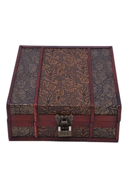 Boîte à bijoux de rangement en bois grande boîte en bois Vintage avec serrure en métal emballage cadeau de mariage décoration de bureau manuelle T200320286S7732206