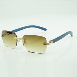 Monture de lunettes de soleil en bois 0286O avec bâtons en bois bleu naturel et verres 56 mm 02860 02868