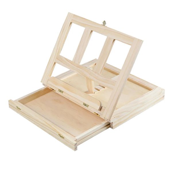 Caballetes de mesa de madera para pintura artista caja de cajón plegable portátil accesorios para ordenador portátil maleta pintura caballete suministros de arte 240129
