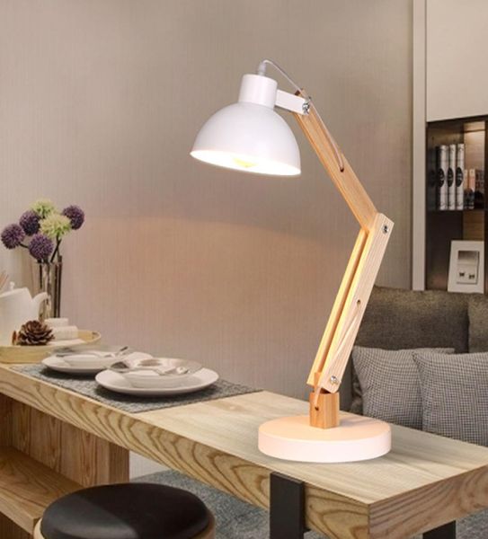 Lampe de table en bois nordique simple pliant personnalité créative lecture chambre salon chevet travail étude blanc noir9655906