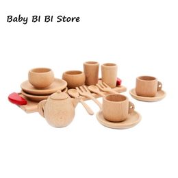 Vaisselle en bois Outils Tea Pot Tea Cup Teatime Party Play Toy Dollhouse Miniature Cuisine Vaisselle Accessoires pour enfants Jouets LJ201007