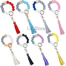 Pulsera de cadena de cuentas de borla de madera Llavero Colgantes Imitar cuentas de silicona Pulseras Llavero Llavero de mujer Pulsera de muñeca Llaveros TH0810