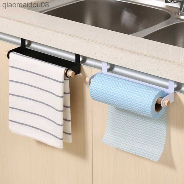 Colgador de tejido de madera para puerta de armario, toallero para rollo de papel, organizador para el hogar, herramientas, utensilios de cocina para baño, toallero L230704