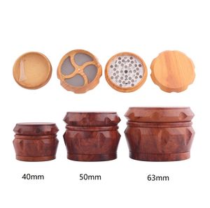 Houten tabak Droog kruid Grinder 4 Lagen 40mm / 50mm / 63mm Roken Accessoires Kruiden Spice Crusher Drum Type Groot Medium en Kleine Shine vs Backwoods Grinders