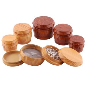 Broyeur d'herbes sèches de tabac en bois, accessoires pour fumer, 4 couches 40mm 50mm 63mm avec dents en métal tranchantes, broyeur d'épices, type de tambour grand, moyen et petit brillant