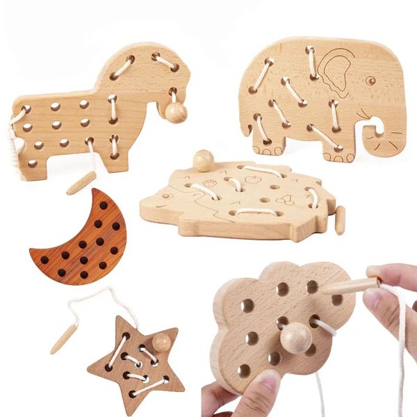 Jouet en bois Animal cordage jeu de filetage motricité fine apprentissage jouets éducatifs précoces pour enfants enfants