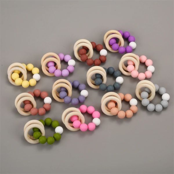 Jouets en bois bracelets bébé teether silicone perles de dentition en bois rattaux toys gifts infirmiers pour les nouveau-nés bpa gratuitement