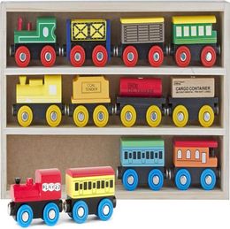 Houten treinset 12 pc's treinspeelgoed magnetische set omvat 3 motoren speelgoed treinsets voor kinderen peuterjongens en meisjes c5507611