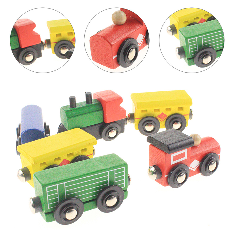 Juego de tren de madera para niños pequeños con vías de tren de doble cara que se adapta al juguete de madera perfecto Brio para niños y niñas