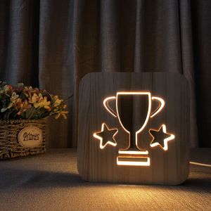 Houten trofee nachtlichten geleid uitgeholde houten nachtlamp warme witte slaapkamer nachtkastje licht cadeau 3D-nachtlampje