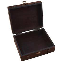 Houten Vintage Slot Schatkist Sieraden Opbergdoos Case Organizer Ring Gift226Y