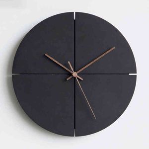 Reloj de pared de madera con manecillas de nogal, cuarzo silencioso, reloj decorativo redondo/cuadrado para sala de estar, oficina en casa, negro H1230