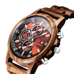 Houten horloge Datum Display Casual Mannen Luxe Hout Chronograph Sport Outdoor Military Quartz Horloges in Wood Relogio Masculino Ly191216