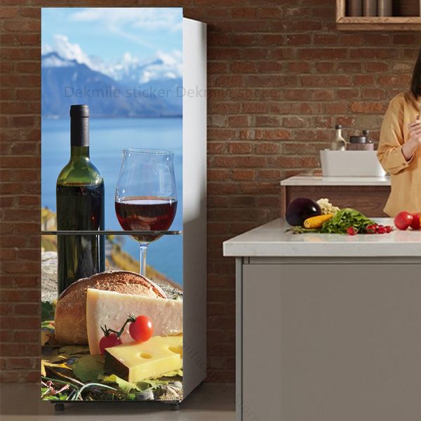 Papel tapiz de gabinete de vino de madera para refrigerador café adhesivo adhesivo adhesivo pegatina de vinilo nevera decoración calcomanía de pared