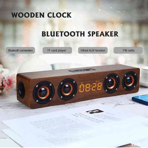 Wooden Wireless Bluetooth Portable Alarm Clock Stereo PC TV System Desktop Sound Post FM Radio Computer Speaker