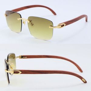 Venta al por mayor De madera con metal Gafas de sol sin montura de madera de alta calidad Color claro Lente UV400 Conducción Diseñador de moda Oro de 18 quilates Metal C Decoración Hombre Mujer Gafas de sol