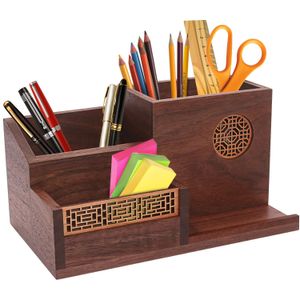 Houten Hout Zwarte Walnoot Potlood Penhouder Voor Bureau Organizer Cup Make-up Borstel Accessoires Thuis School Kantoor 240314