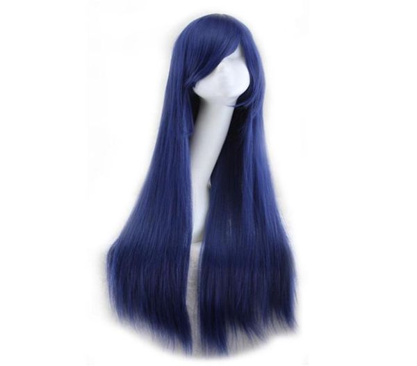 Pelucas de fibra WoodFestival de 80 cm para mujer, peluca larga recta rubia, negra, rosa, azul, amarilla, azul marino, pelo sintético para cosplay 7088174