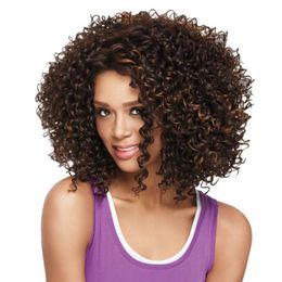 Woodfestival Afroamerican Wig Synthetic Corto Afro Kinky Curly Wigs para mujeres negras Fibra de longitud mediana 9424657