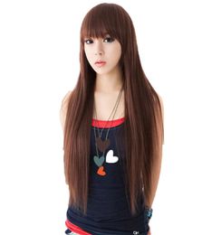 WoodFestival perruque noire perruques naturelles femme longue droite fibre synthétique cheveux doux réaliste marron femmes 68cm3165106