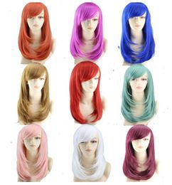 Woodfestival Cosplay Wig para mujeres pelucas largas y rectas Fibra sintética Cabello resistente al calor rojo azul blanco de color negro color burdeos 1163191