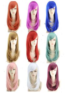 Woodfestival Cosplay Wig for Women Long Straitement perruques Synthétiques Fiber Coiffes Résistantes Red Bleu Blanc Bourgogne Bourgogne Party2852626