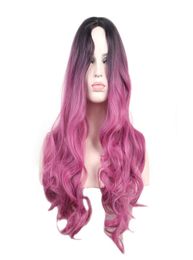 WoodFestival raíces oscuras peluca azul ombre pelucas sintéticas largas rosadas para mujeres cabello ondulado resistente al calor cosplay 2480706