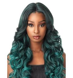 Woodfestival Green Wig Long Curly Synthetic Natural Wavy Pruiken Black Ombre Hair Women Fashion7278885
