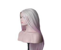 Woodfestival Lady White Gradient Purple Color Wig Long Wig Sweet For Women Ombre Costume Synthetic Hair Party1963880