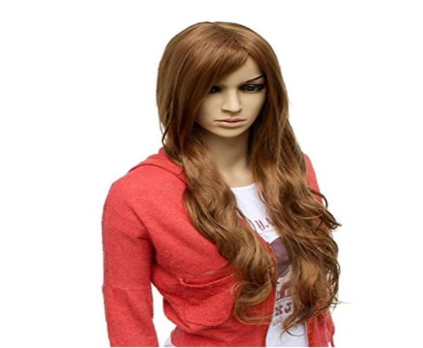 Woodfestival Long Curly Synthetic Wig 70cm FELAGE LOBE FEMMES FEMMES BRORM BRORN OBLIQUE BANDE NATURELLE FIBRE PERSE4663357