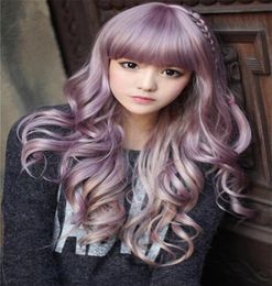 WoodFestival longo encaracolado peruca roxa ondulada perucas resistência ao calor cabelo sintético adorável franja completa trança peruca cosplay women6170477
