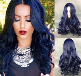Navy Blue Curly Wig Long Lolita Synthetische pruiken Woodfestival Natural Hair Fiber For White Women Party Cosplay