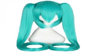 WoodFestival Party Anime Cosplay Perruque Cheveux Synthétiques Longues Perruques Vertes Avec Frange Droite Femelle 2 Clip Sur Double Queue De Cheval2181757