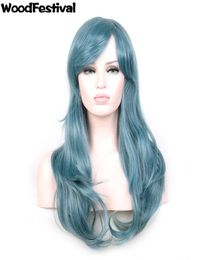 Woodfestival Rozen Maiden Wig Cosplay Blue Long Wigs Wigs Synthetic Curly Hair résistant à la chaleur Fibre Fashion3665254