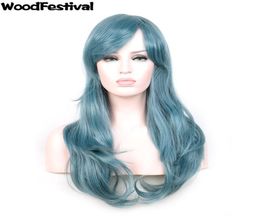 Woodfestival Rozen Maiden Wig Cosplay Blue Long Wigs Wigs Synthetic Curly Hair résistant à la chaleur Fibre Fashion9550298