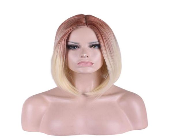 WoodFestival peluca corta recta bob cosplay harajuku pelucas de mujer ombre pelucas de pelo sintético resistentes al calor 3 colores 35cm5257779