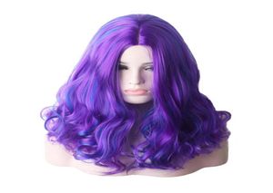 Woodfestival Synthetic Hair Cosplay Wig Femmes Perruques ombre Wavy Purple colored bleu moyen moyen Midlle Hirline10869884215081