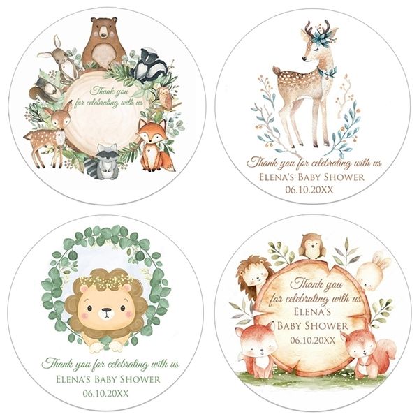 Woodland Animal Jungle Party Forêt Étiquettes Autocollants DIY Party Decor Personnalisé Texte Personnalisé Anniversaires Baby Shower Baptême 220712