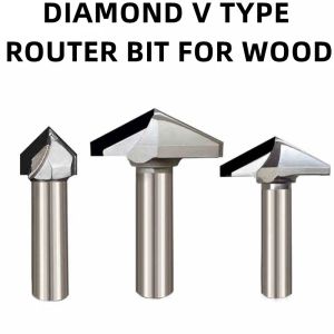 Outils de travail du bois Diamond V Type MDF Router Bits 1/2 SHANK PCD CNC MUTEUR WOO